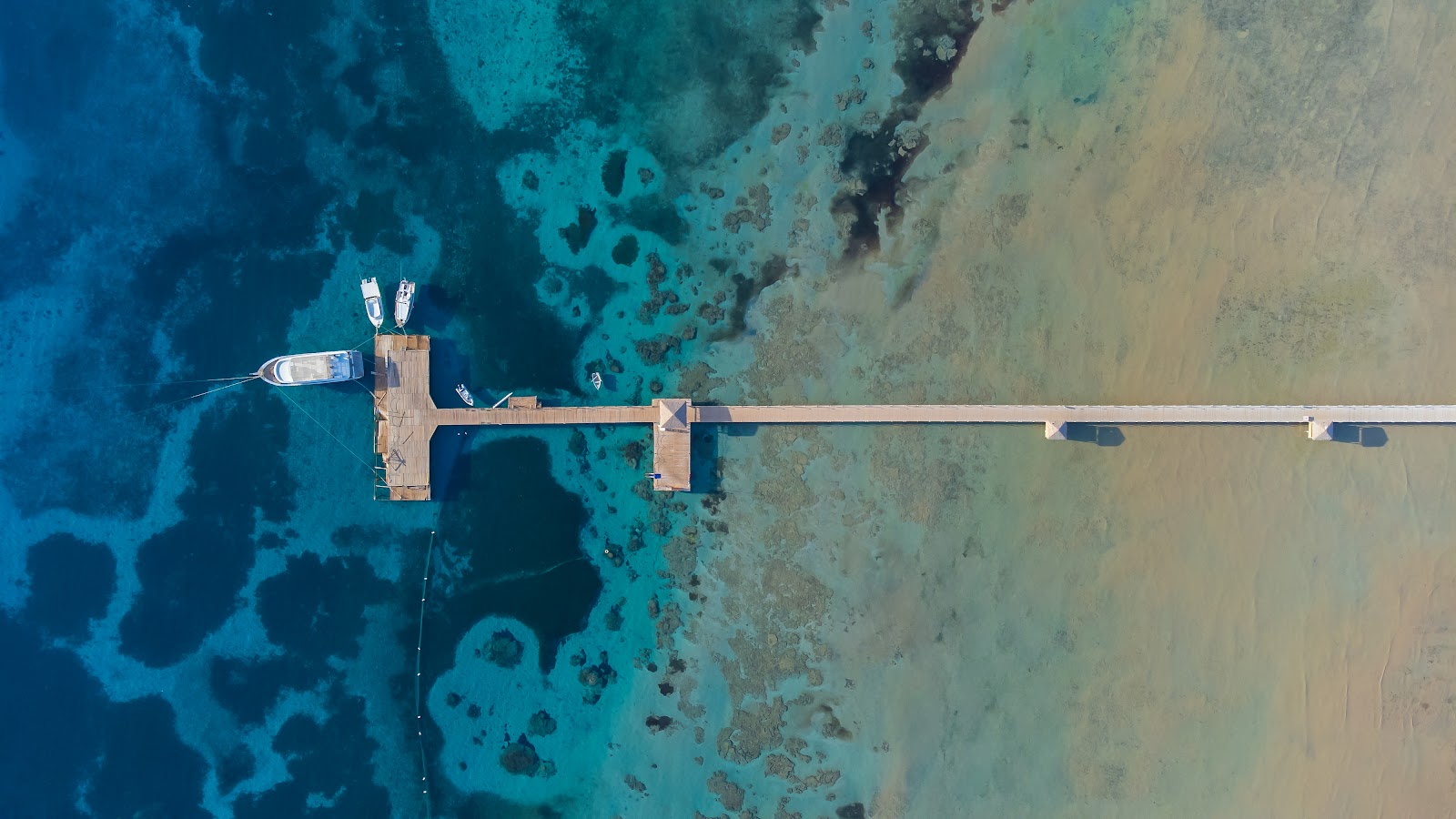 Aerial view of Amwaj Beach Club pier on the Red Sea